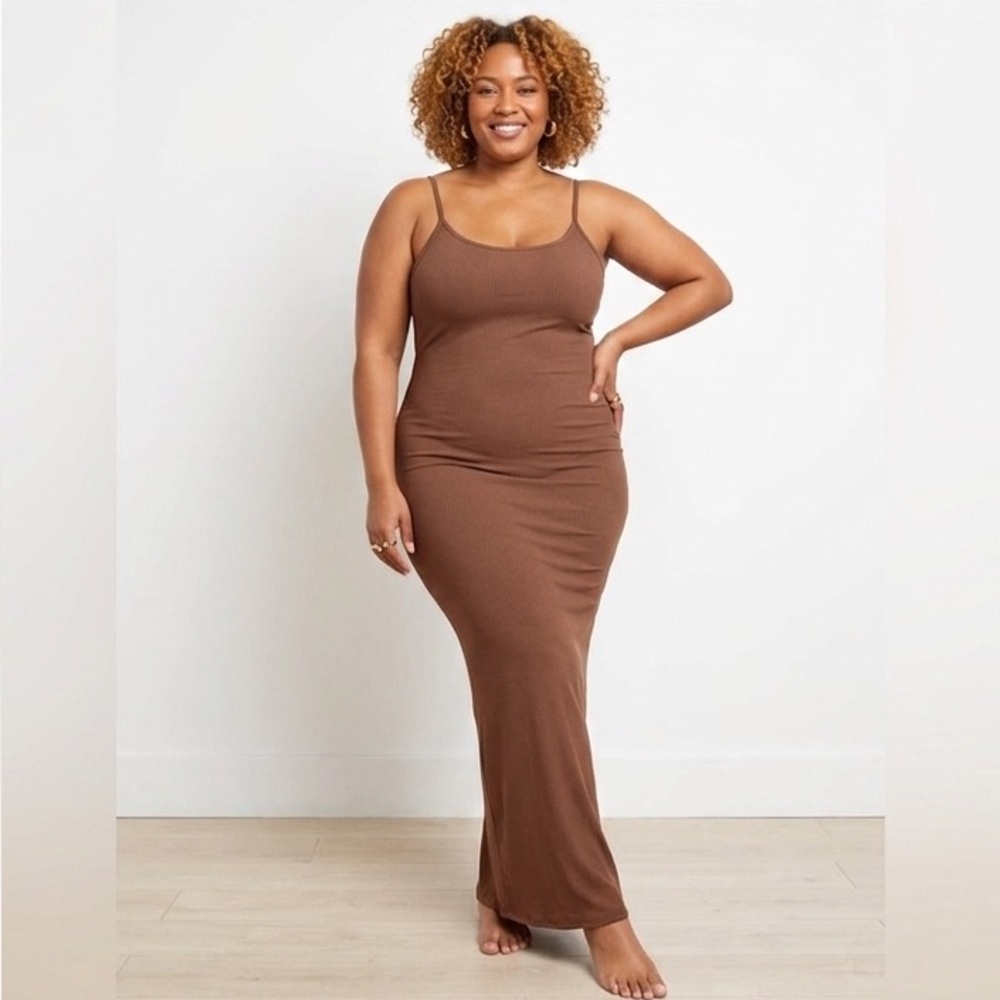 Popilush Shapewear Modal Slimming Maxi Slip Beige Tan Dress 3X